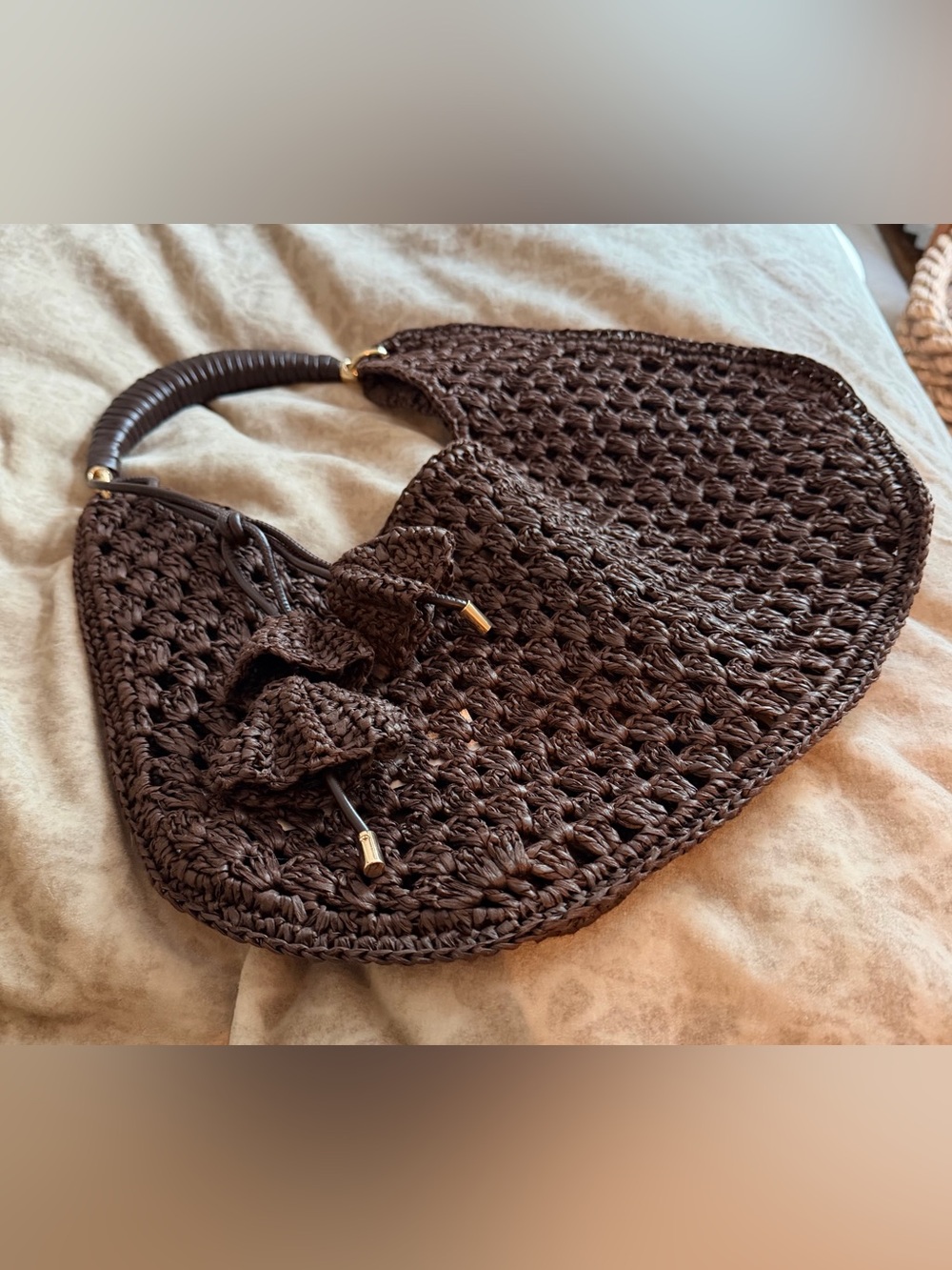 Mango Brown Crochet Shoulder Bag with Wrapped Handle (New without Tag)
